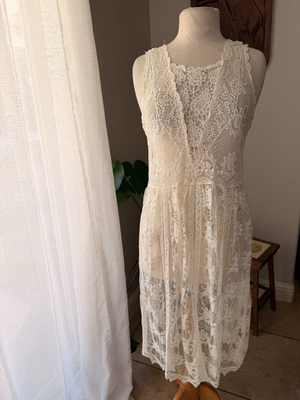 POL Ivory Sheer Floral Lace Midi Dress One Size Boho Cottagecore